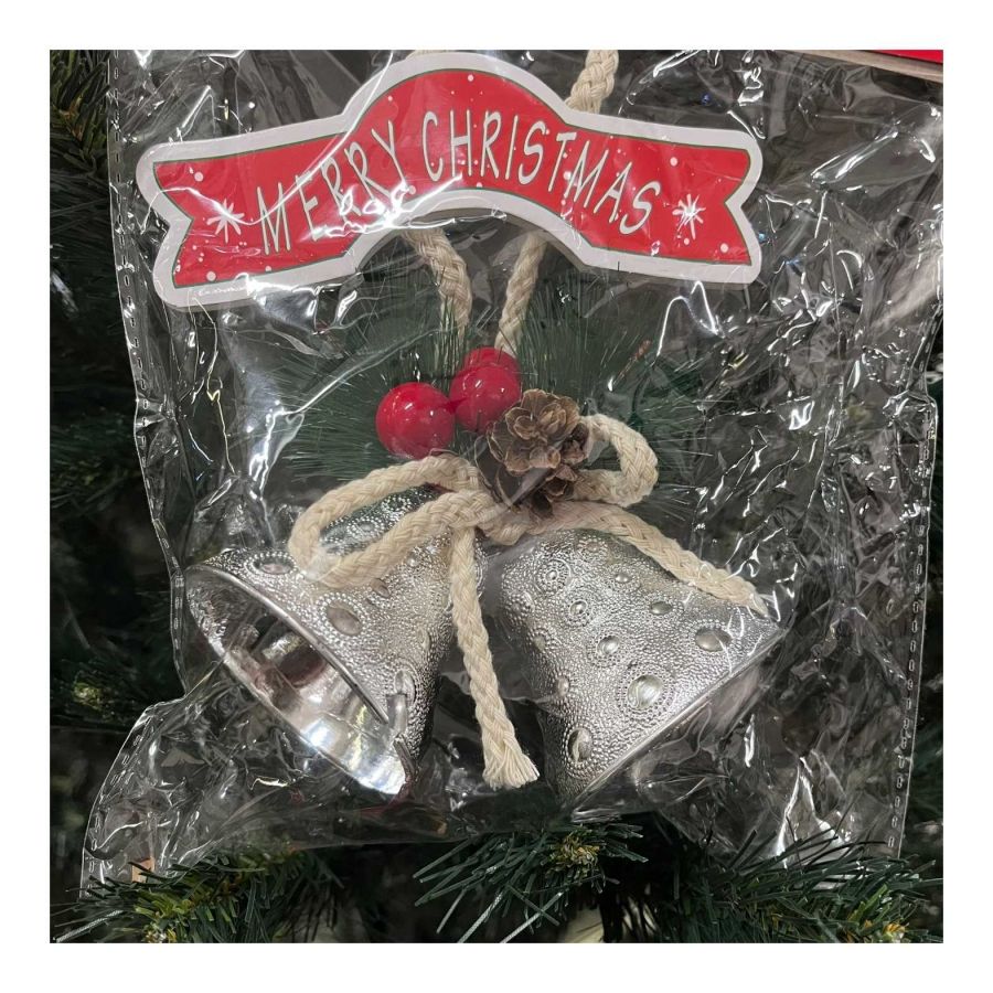 YILBAŞI KAPI  SÜSÜ MERRY CHRİSTMAS GÜMÜŞ ÇANLI 20 CM
